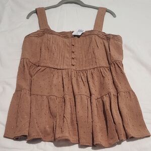 NWT Torrid Tobacco Brown Swiss Dot Crinkle Gauze Sleeveless Blouse